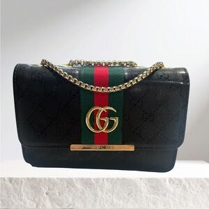 Lux Black Women's Bag with gold metal and green & red iconic accent